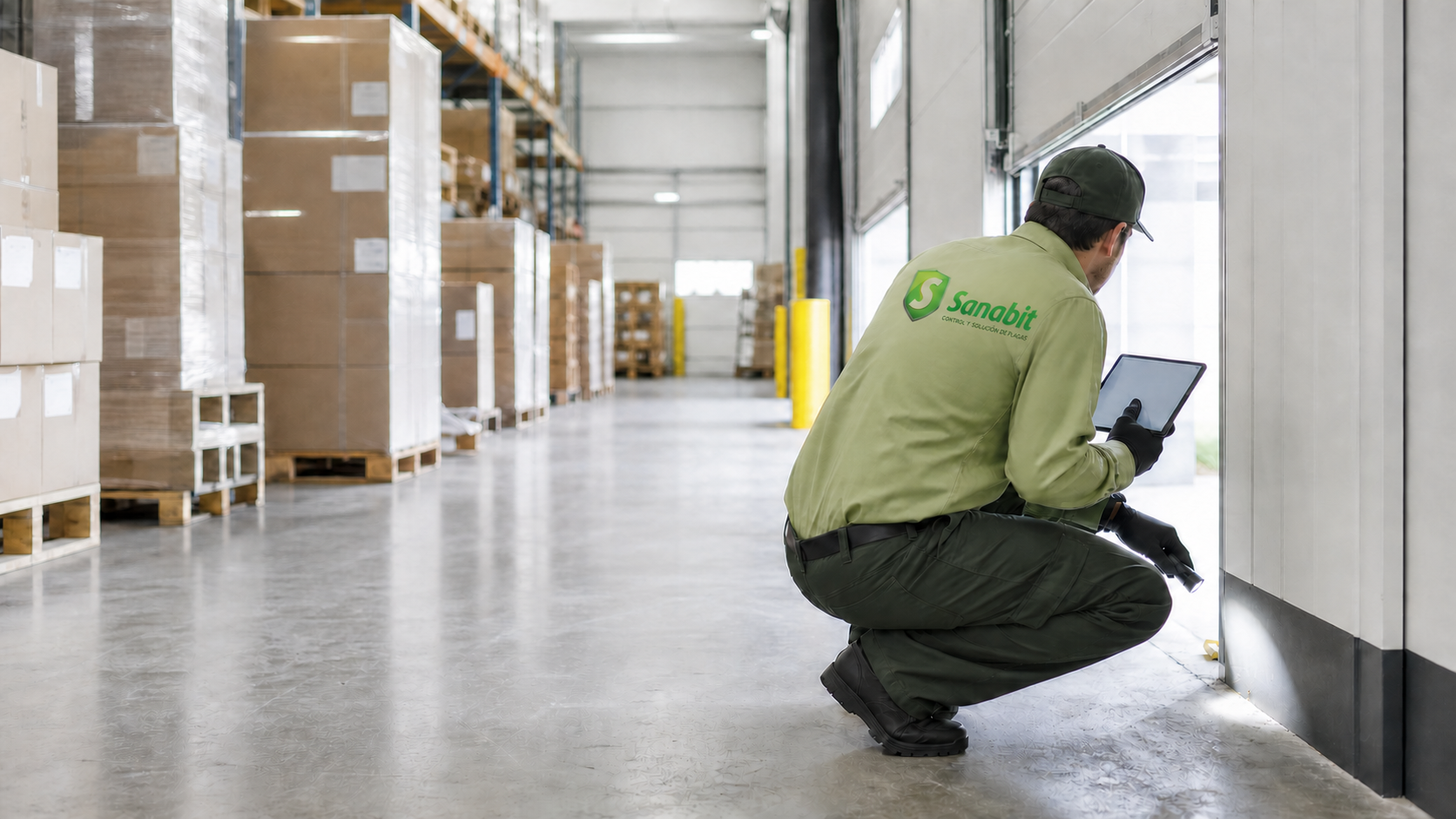 Técnico revisando puntos críticos en un almacén